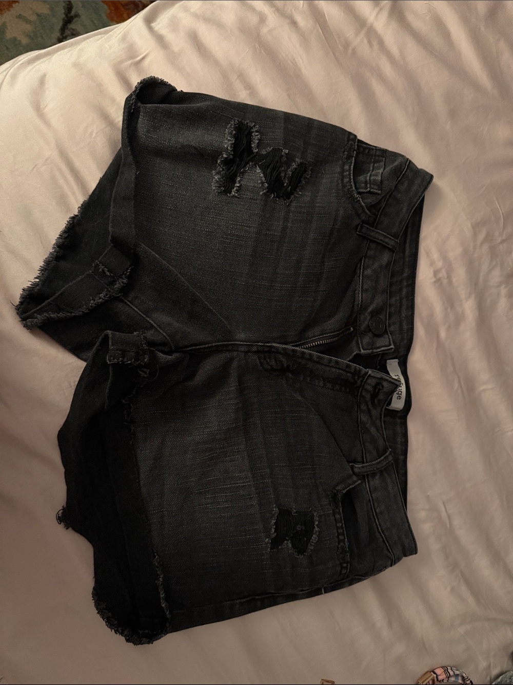 refuge Black Distressed Denim Shorts